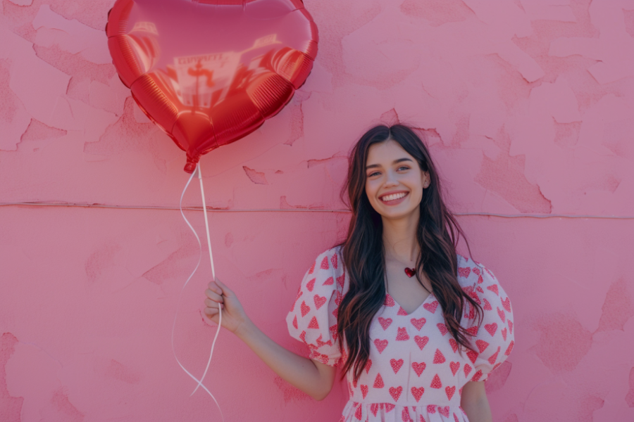 Kobieta trzymająca balonik w kształcie serca