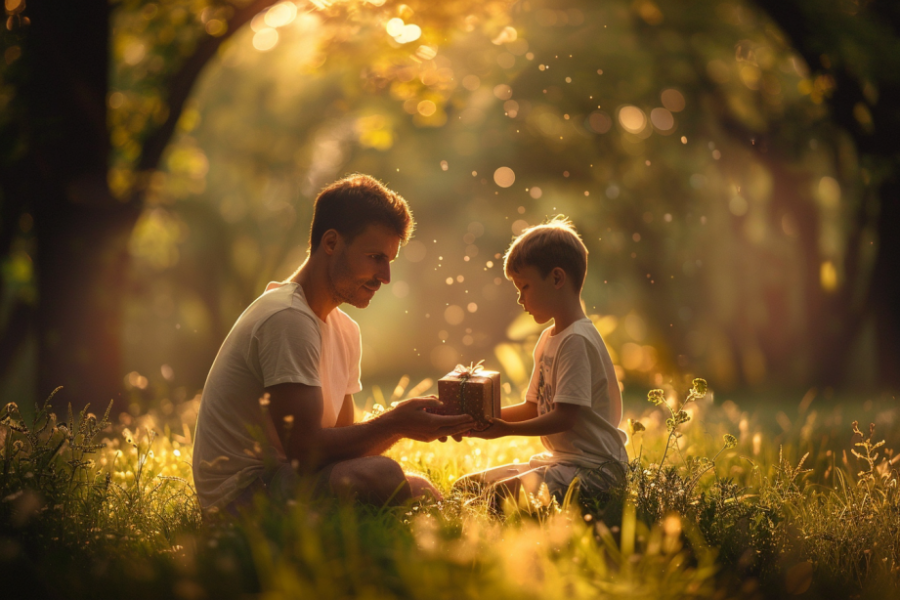 dziecko daje prezent tacie