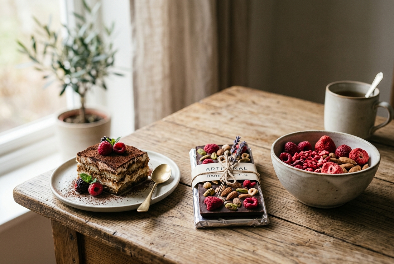 Czy zestaw czekoladowy bez cukru, czekolada bez cukru, owoce liofilizowane, tiramisu, tort fit, tort bez cukru oraz voucher na tort i ekskluzywne ciasta od